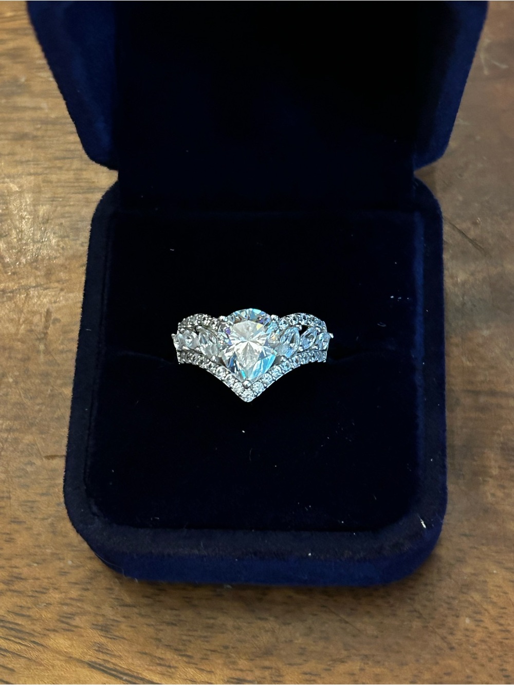JTV 3.00ct Pear Shape Strontium Titanate & Zircon w/Rhodium over 925 Silver Ring